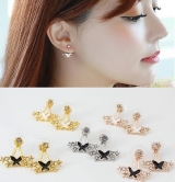 韩国时尚小巧耳饰品精致满钻花朵蝴蝶结后挂式耳钉批发