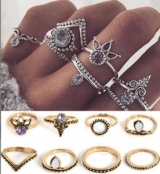 欧美速卖通复古皇冠钻石8件套戒指套装尾戒