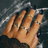 欧美新款饰品 时尚闪电心电图戒指套装 合金光面戒指5件套