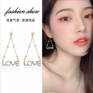 S925银针韩国LOVE字母时尚气质网红长款个性长款耳钉