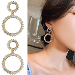 S925银针韩国高级满钻珍珠华丽名媛风长款奢侈感耳钉