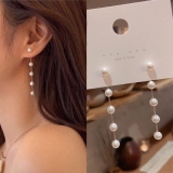 S925银针韩国时尚网红ins气质珍珠长款链条流苏长款耳钉