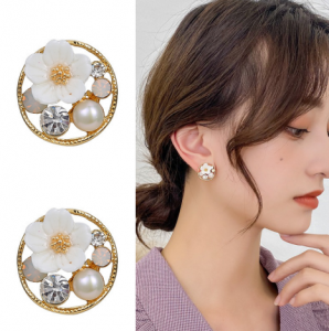 S925银针韩国气质小清新花朵个性超仙珍珠文艺复古耳钉