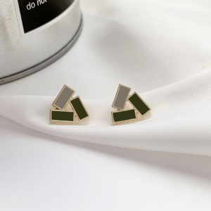S925银针韩国新款撞色几何三角形复古小巧耳钉耳饰女