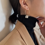 S925银针韩国时尚高级大气网红方块锆石气质耳圈耳环女