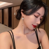 S925银针韩国流苏时尚长款网红气质锆石夸张耳环耳饰女