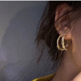 【真金电镀】S925银针韩国锆石镶嵌气质耳环时尚金属风创意耳环