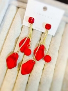 【真金电镀】S925韩国超仙气质红色花瓣流苏过年戴的耳环网红显瘦耳饰品