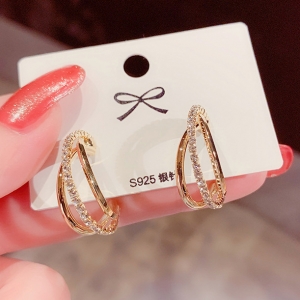 【真金电镀】S925银针韩国镶钻几何环形耳圈设计网红时尚复古百搭耳钉耳环