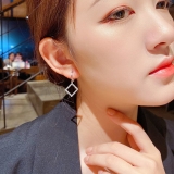 韩国东大门新款锆石方框气质网红闪亮高级感圆圈耳扣耳饰