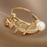 【真金电镀】韩国小众设计感珍珠戒指女时尚个性轻奢小众精致设计感开口食指环简约