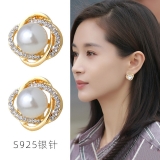 S925银针韩国精致小巧珍珠镶钻高级感气质耳钉耳饰女