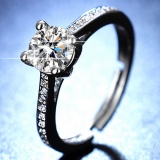 【真金电镀】四爪仿钻戒指镶钻结婚钻戒指环情侣戒指