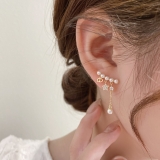 S925银针韩国东大门弧形珍珠流苏精致五角星耳坠耳环女