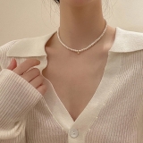 韩国新款珍珠锁骨链设计感小金球珍珠颈链优雅时尚项链