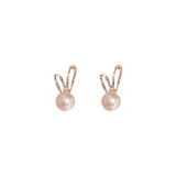 S925银针韩国珍珠镶钻兔耳朵兔子可爱耳环甜美小巧闺蜜耳钉耳饰女