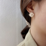 S925银针韩国方形轻奢黑白色复古六芒星高级感气质耳钉耳饰女