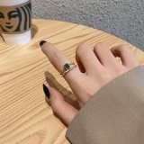 【真金电镀】韩国锆石绿色ins风冷淡风开口时尚个性潮网红小众设计戒指