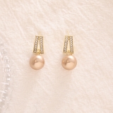 S925银针韩国玫瑰金珍珠气质镶钻简约小巧精致网红耳钉耳饰