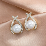 S925银针韩国交叉珍珠精致小巧气质高级感时尚耳钉耳饰
