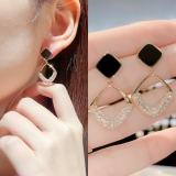 S925银针韩国方块几何镶钻2022新款时尚气质设计感耳钉耳饰女