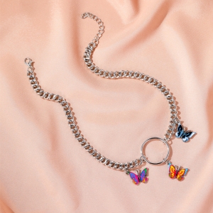欧美跨境饰品时尚彩色蝴蝶气质时尚锁骨链短