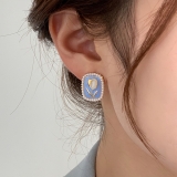 S925银针韩国法式轻奢高级感猫眼石郁金香蓝色方形珍珠气质耳钉耳饰【环保】