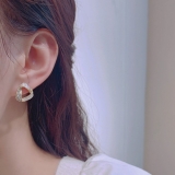 S925银针韩国时尚简约几何网红个性镶钻冷淡风设计百搭耳钉耳饰