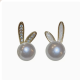 S925银针韩国珍珠兔子甜美可爱设计感本命年2022年新款潮耳钉耳饰