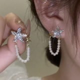 S925银针韩国2022新款海星珍珠气质高级感法式时尚复古轻奢耳钉耳饰【环保】