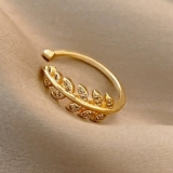 【真金电镀】韩国同款时尚柳叶戒指排戒女树叶戒指潮流创意指环