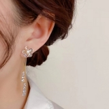 S925银针韩国超仙锆石花朵长款流苏高级感气质轻奢耳钉耳饰