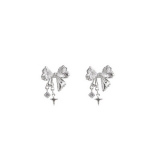 S925银针韩国蝴蝶结锆石小众设计感高级时尚气质网红耳钉耳饰