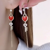韩国网红热销红色爱心钥匙新款1214520长款超仙耳线耳饰
