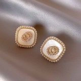 S925银针韩国珍珠镶钻方块滴釉法式文艺高级感优雅气质百搭耳钉耳饰