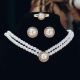 韩国复古优雅珍珠赫本风气质简约百搭法式短款耳针项链锁骨链套装