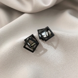 S925银针韩国极简气质轻奢复古黑色方形百搭冷淡风高级设计感耳钉耳饰