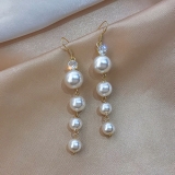 S925银针韩国时尚长款流苏锆石小众气质百搭白色珍珠高级设计感耳钉耳饰