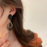 S925银针韩国镶钻镂空花朵水滴形时尚复古设计轻奢气质优雅耳钉耳饰