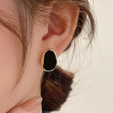 S925银针韩国复古港风黑色几何小众时尚轻奢高级设计感耳钉耳饰