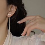 S925银针韩国珍珠流苏一款两戴气质小众时尚高级设计感耳钉耳饰