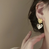 S925银针韩国法式爱心玫瑰花气质小众轻奢高级设计感耳钉耳饰