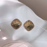 S925银针韩国方形几何水晶渐变小众轻奢气质时尚高级设计感耳钉耳饰