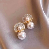 【12-6左右】S925银针韩国时尚简约大珍珠镶钻气质小众轻奢高级设计感耳钉耳饰