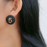 S925银针韩国黑色格纹5字几何复古时尚气质小众高级设计感耳钉耳饰