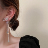 S925银针韩国镶钻蝴蝶结流苏时尚夸张个性气质高级设计感耳钉耳饰