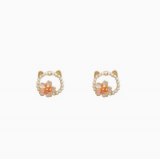 S925银针韩国可爱猫咪头花朵珍珠小众温柔气质高级设计感耳钉耳饰