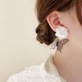 S925银针韩国时尚法式蝴蝶花朵小众气质轻奢高级设计感耳钉耳饰