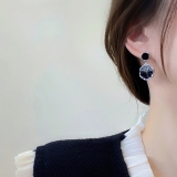 S925银针韩国冷淡风黑色轻奢小众百搭气质高级设计感耳钉耳饰