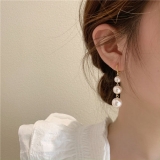 S925银针韩国东大门长款珍珠流苏简约气质小众高级设计感耳扣耳饰